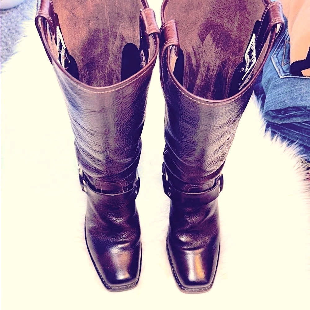 FRYE Harness Moto Brown Leather Classic Boots - Picture 2 of 16